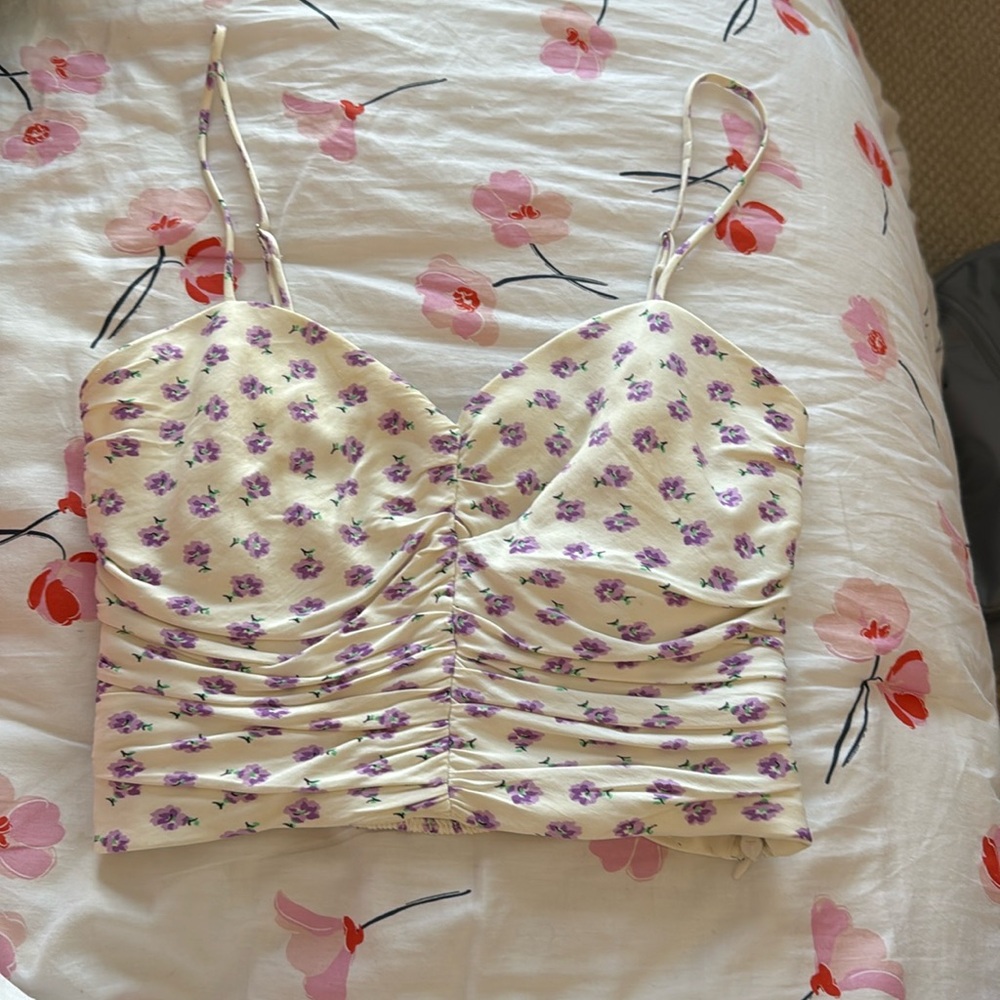 Zara Purple and White Flower Top